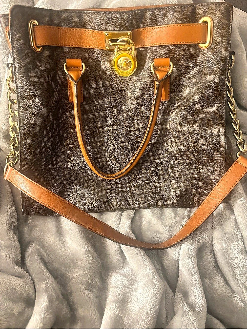 Michael Kors Hamilton Large Signature Logo Tote Brown